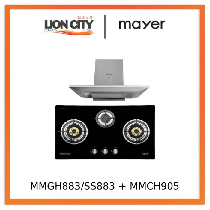 Mayer MMGH883/SS883 86cm 3 Burner Stainless Steel Gas Hob + MMCH905 90cm Chimney Hood