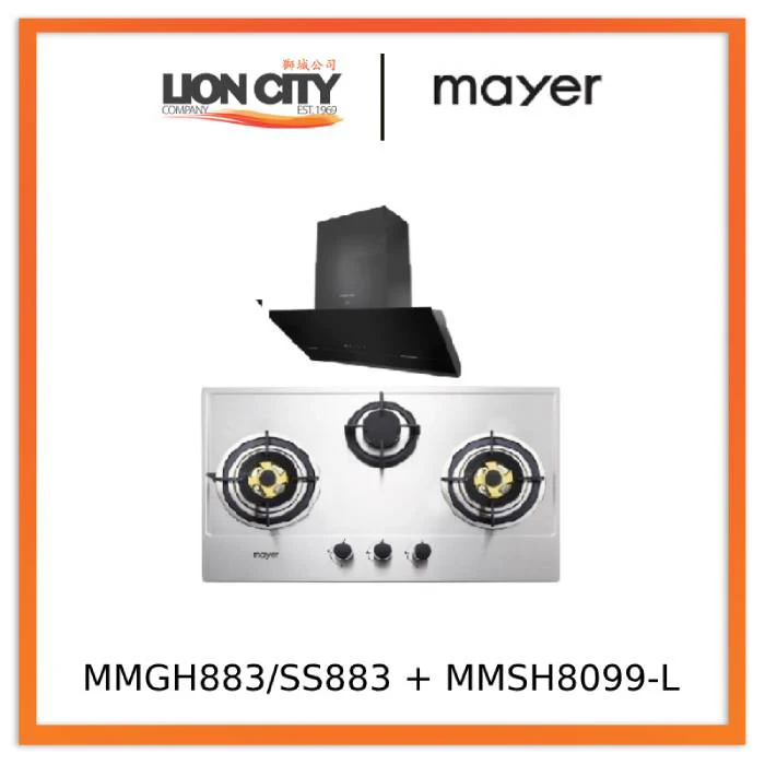 Mayer MMGH883/SS883 86cm 3 Burner Stainless Steel Gas Hob + MMSH8099-L Angled Chimney Hood - Image 3