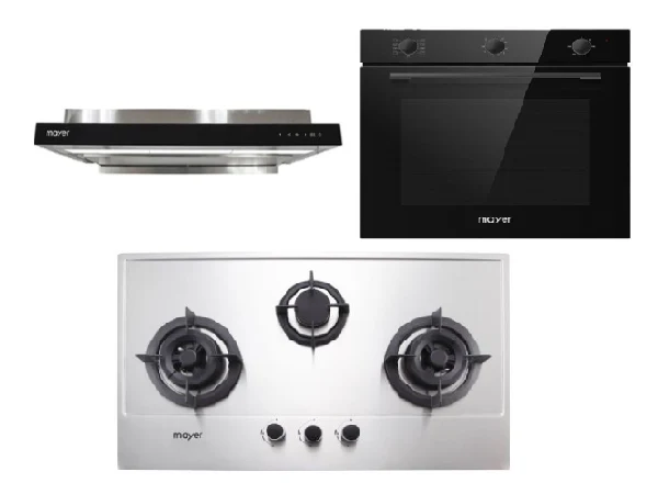 Mayer MMGH883/SS883 86cm 3 Burner Stainless Steel Gas Hob + MMSI903OT Cm Semi-integrated Hood With Oil Tray + MMDO8R 60 cm Built-in Oven with Smoke Ventilation - Image 4
