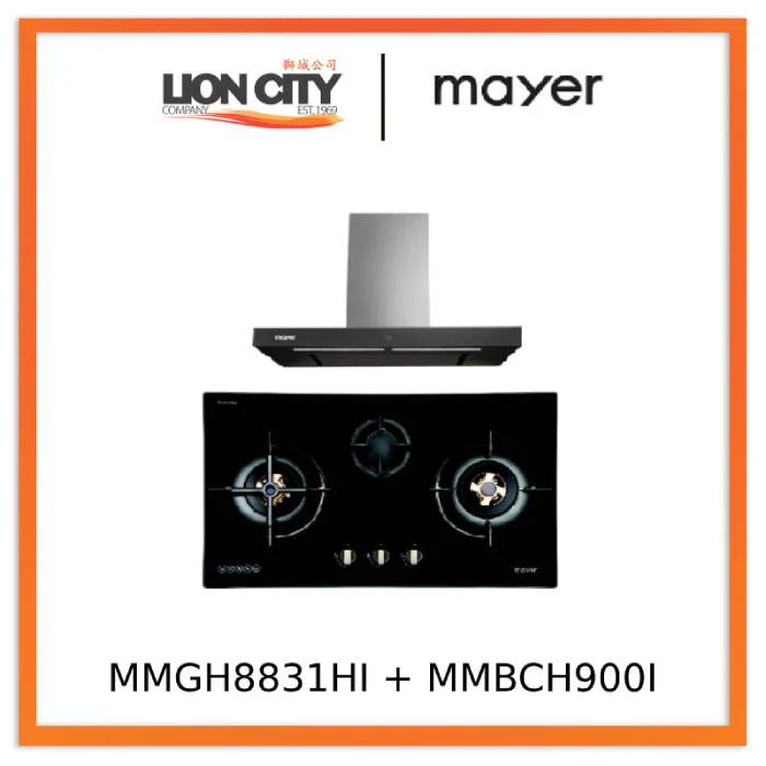 Mayer MMGH8831HI 86cm 3 Burner Glass Gas Hob + MMBCH900I Chimney Hood