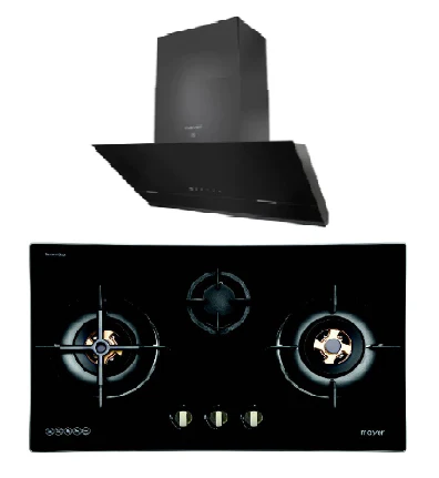 Mayer MMGH8831HI 86cm 3 Burner Glass Gas Hob + MMSH8099-L Angled Chimney Hood - Image 2