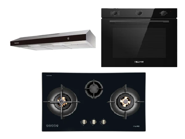 Mayer MMGH8831HI 86cm 3 Burner Glass Gas Hob + MMSL902BE  90cm Slimline Hood + MMDO8R 60 cm Built-in Oven with Smoke Ventilation - Image 2