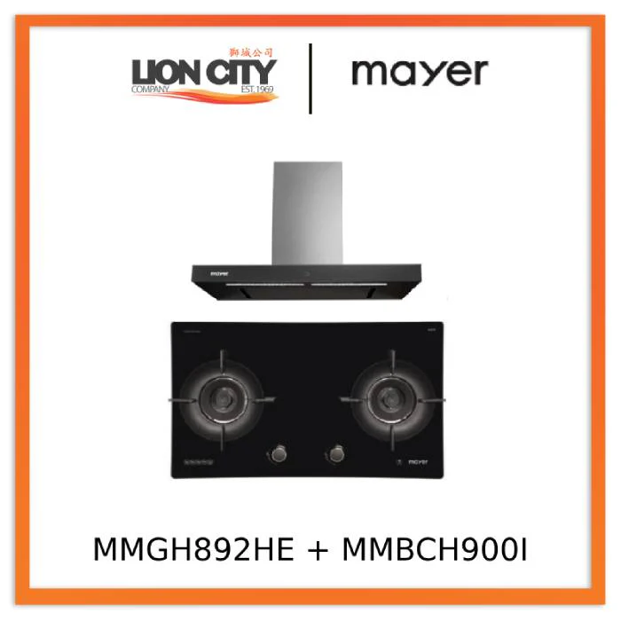 Mayer MMGH892HE 86cm 2 Burner Gas Hob + MMBCH900I Chimney Hood