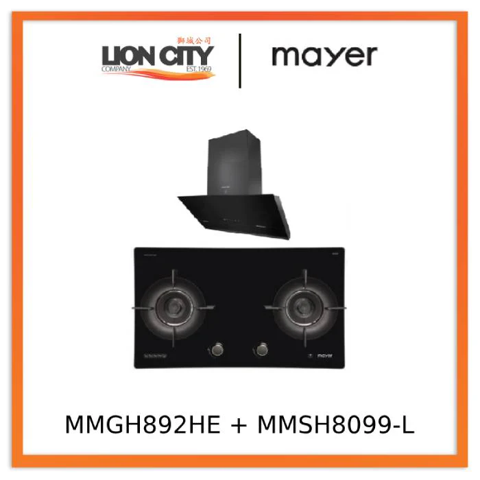 Mayer MMGH892HE 86cm 2 Burner Gas Hob + MMSH8099-L Angled Chimney Hood
