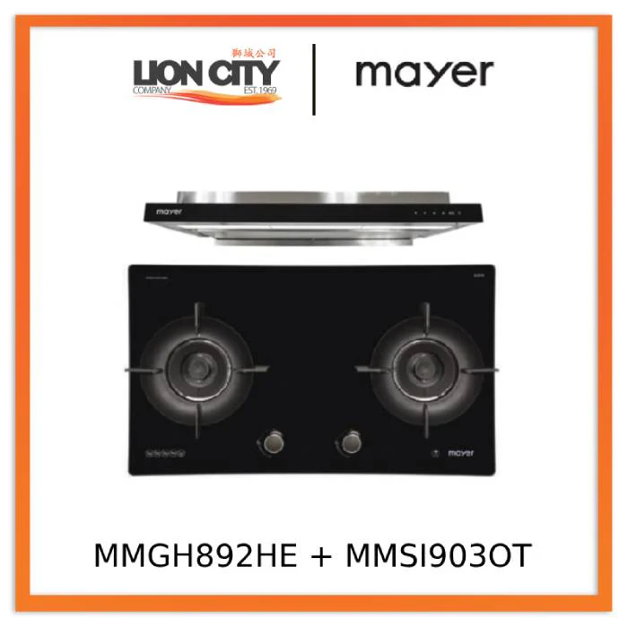 Mayer MMGH892HE 86cm 2 Burner Gas Hob + MMSI903OT Cm Semi-integrated Hood With Oil Tray