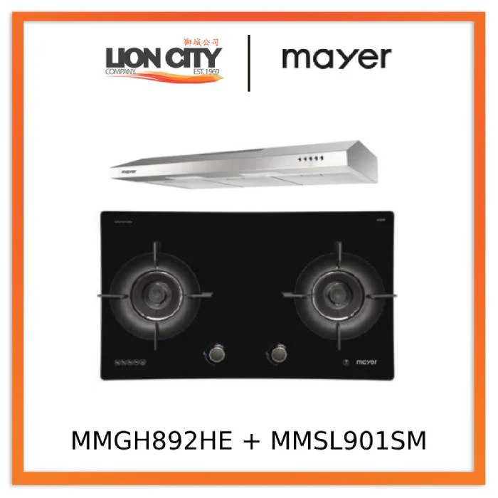 Mayer MMGH892HE 86cm 2 Burner Gas Hob + MMSL901SM 90 Cm Slimline Hood