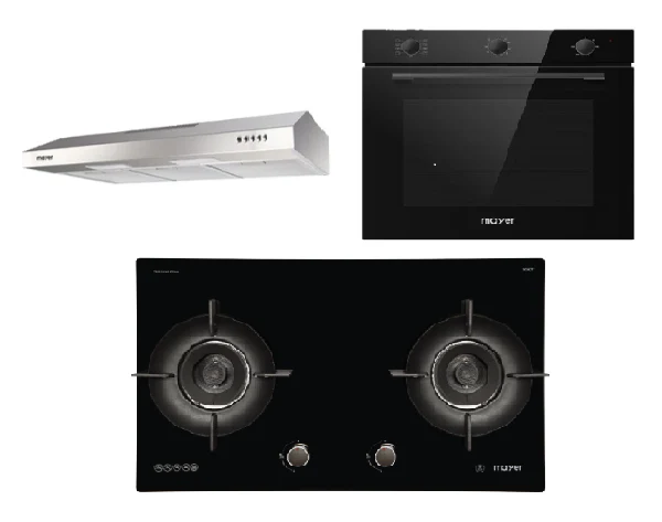 Mayer MMGH892HE 86cm 2 Burner Gas Hob + MMSL901SM 90 Cm Slimline Hood + MMDO8R 60 cm Built-in Oven with Smoke Ventilation - Image 2
