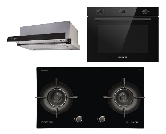 Mayer MMGH892HE 86cm 2 Burner Gas Hob + MMTH90 Telescopic Hood + MMDO8R 60 cm Built-in Oven with Smoke Ventilation - Image 2