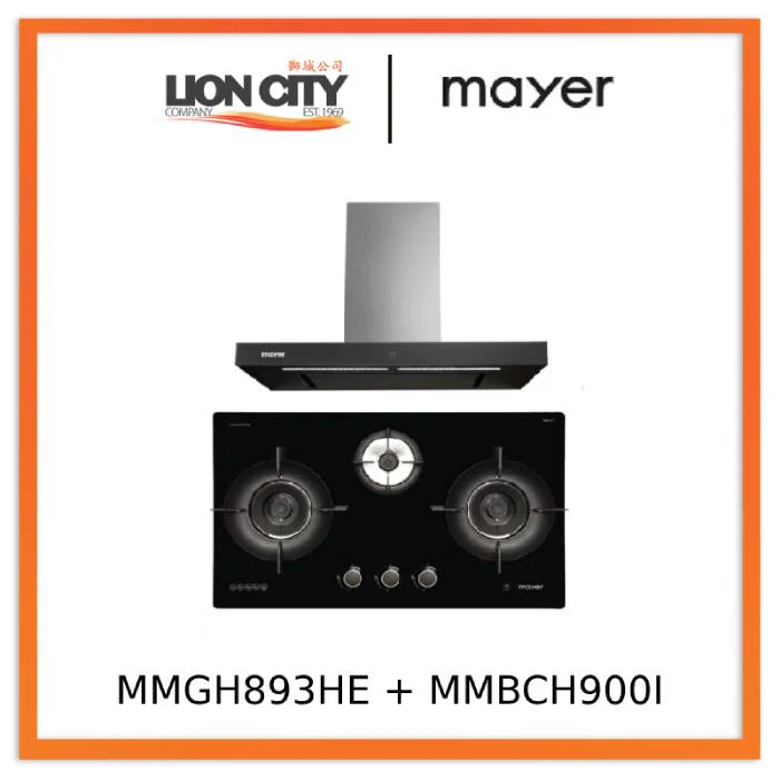 Mayer MMGH893HE 86cm 3 Burner Gas Hob + MMBCH900I Chimney Hood