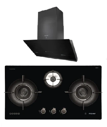 Mayer MMGH893HE 86cm 3 Burner Gas Hob + MMSH8099-L Angled Chimney Hood - Image 2