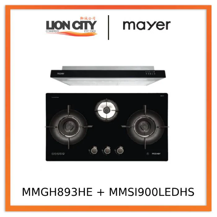 Mayer MMGH893HE 86cm 3 Burner Gas Hob + MMSI900LEDHS 90cm Semi-integrated Slimline Hood