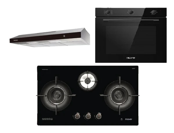 Mayer MMGH893HE 86cm 3 Burner Gas Hob + MMSL902BE 90cm Slimline Hood + MMDO8R 60 cm Built-in Oven with Smoke Ventilation - Image 2