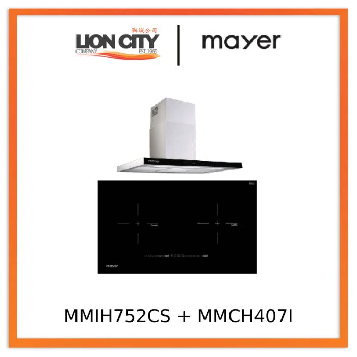 Mayer MMIH752CS 75cm 2 Zone Induction Hob with Slider + MMCH407I 90cm Chimney Hood