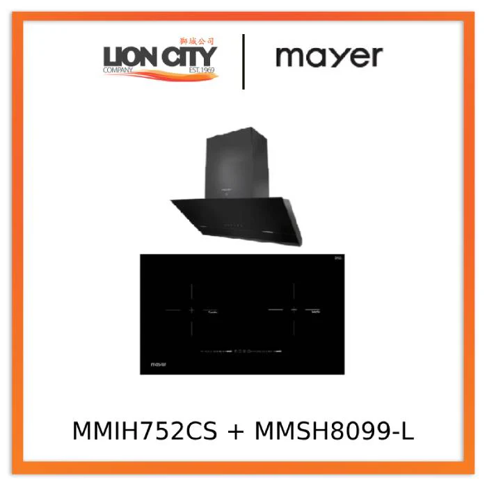 Mayer MMIH752CS 75cm 2 Zone Induction Hob with Slider + MMSH8099-L Angled Chimney Hood