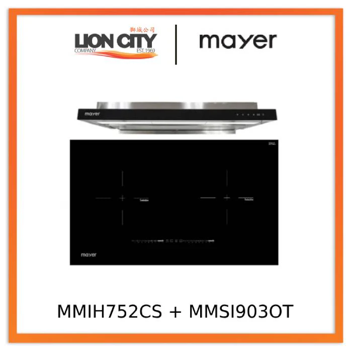 Mayer MMIH752CS 75cm 2 Zone Induction Hob with Slider + MMSI903OT Cm Semi-integrated Hood With Oil Tray