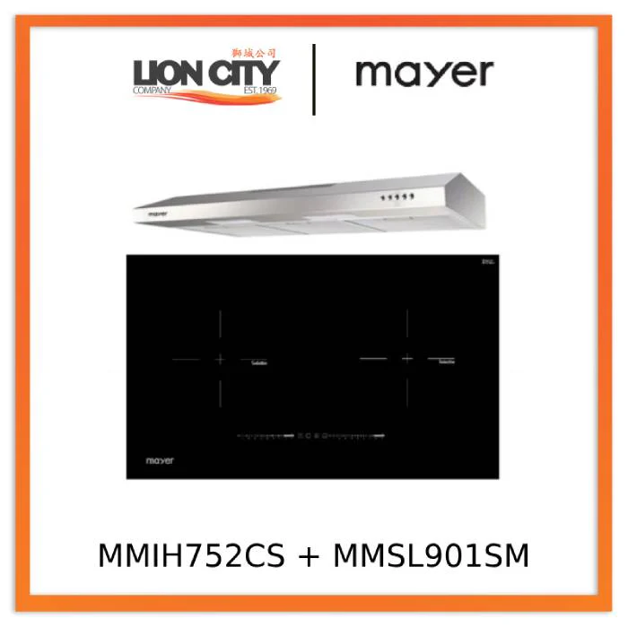 Mayer MMIH752CS 75cm 2 Zone Induction Hob with Slider + MMSL901SM 90 Cm Slimline Hood
