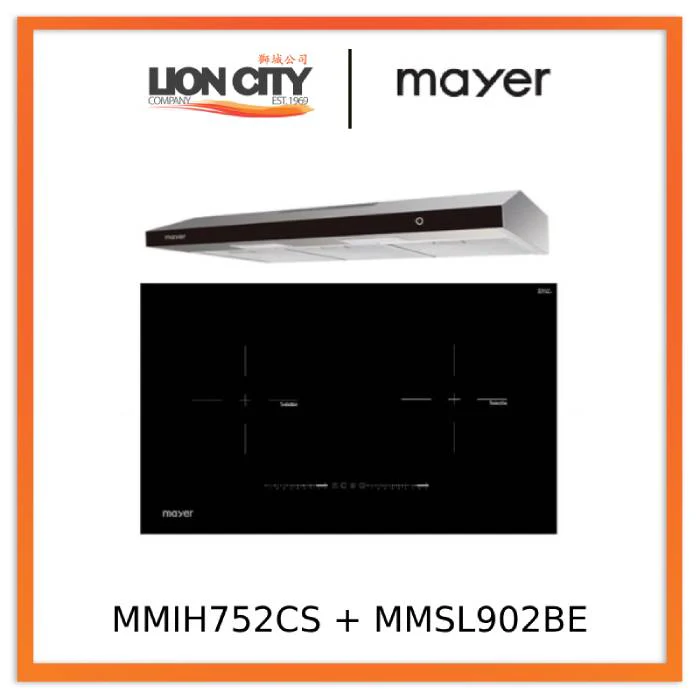 Mayer MMIH752CS 75cm 2 Zone Induction Hob with Slider + MMSL902BE  90cm Slimline Hood