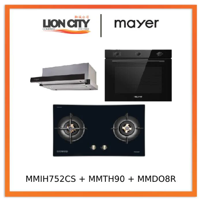 Mayer MMIH752CS 75cm 2 Zone Induction Hob with Slider + MMTH90 Telescopic Hood + MMDO8R 60 cm Built-in Oven with Smoke Ventilation