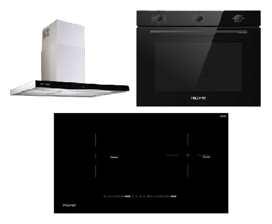 Mayer MMIHB752CS 75cm 2 Zone Hybrid Hob with Slider + MMCH407I 90cm Chimney Hood + MMDO8R 60 cm Built-in Oven with Smoke Ventilation - Image 2