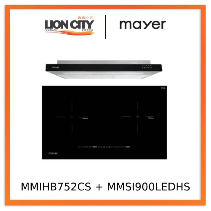 Mayer MMIHB752CS 75cm 2 Zone Hybrid Hob with Slider + MMSI900LEDHS 90cm Semi-integrated Slimline Hood