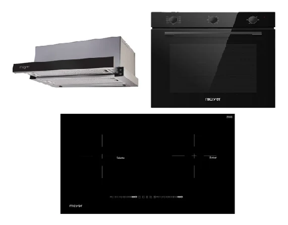 Mayer MMIHB752CS 75cm 2 Zone Hybrid Hob with Slider + MMTH90 Telescopic Hood + MMDO8R 60 cm Built-in Oven with Smoke Ventilation - Image 2