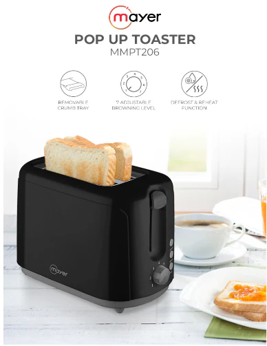 Mayer MMPT206 2 Slice Pop Up Toaster Mmpt-206 (Black) - Image 3