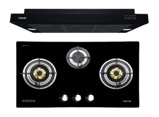 Mayer MMSI900HS-BK/SL 90cm Semi-integrated Hood + MMGH883HI  86 cm 3 Burner Glass Gas Hob - Image 2