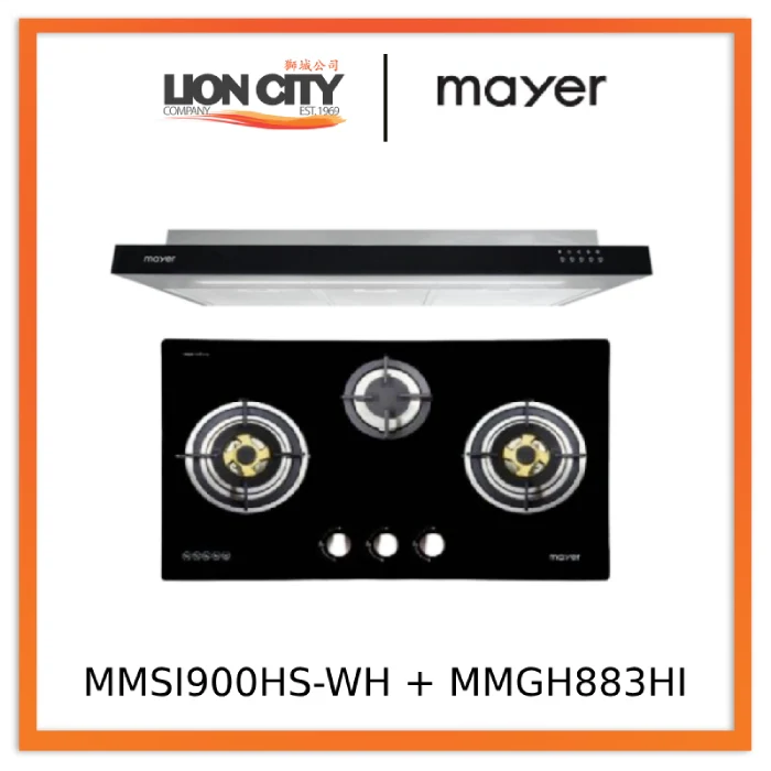 Mayer MMSI900HS-BK/SL 90cm Semi-integrated Hood + MMGH883HI  86 cm 3 Burner Glass Gas Hob - Image 3