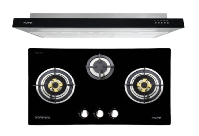 Mayer MMSI900HS-BK/SL 90cm Semi-integrated Hood + MMGH883HI  86 cm 3 Burner Glass Gas Hob - Image 4