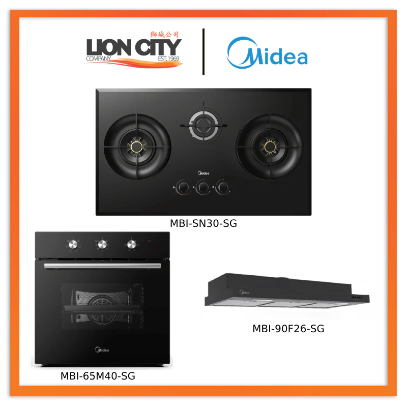 Midea (3 IN 1 Bundle Deal) Built-in Hob MBI-SN30-SG(GL) + Hood MBI-90F26-SG + Oven MBI-65M40-SG