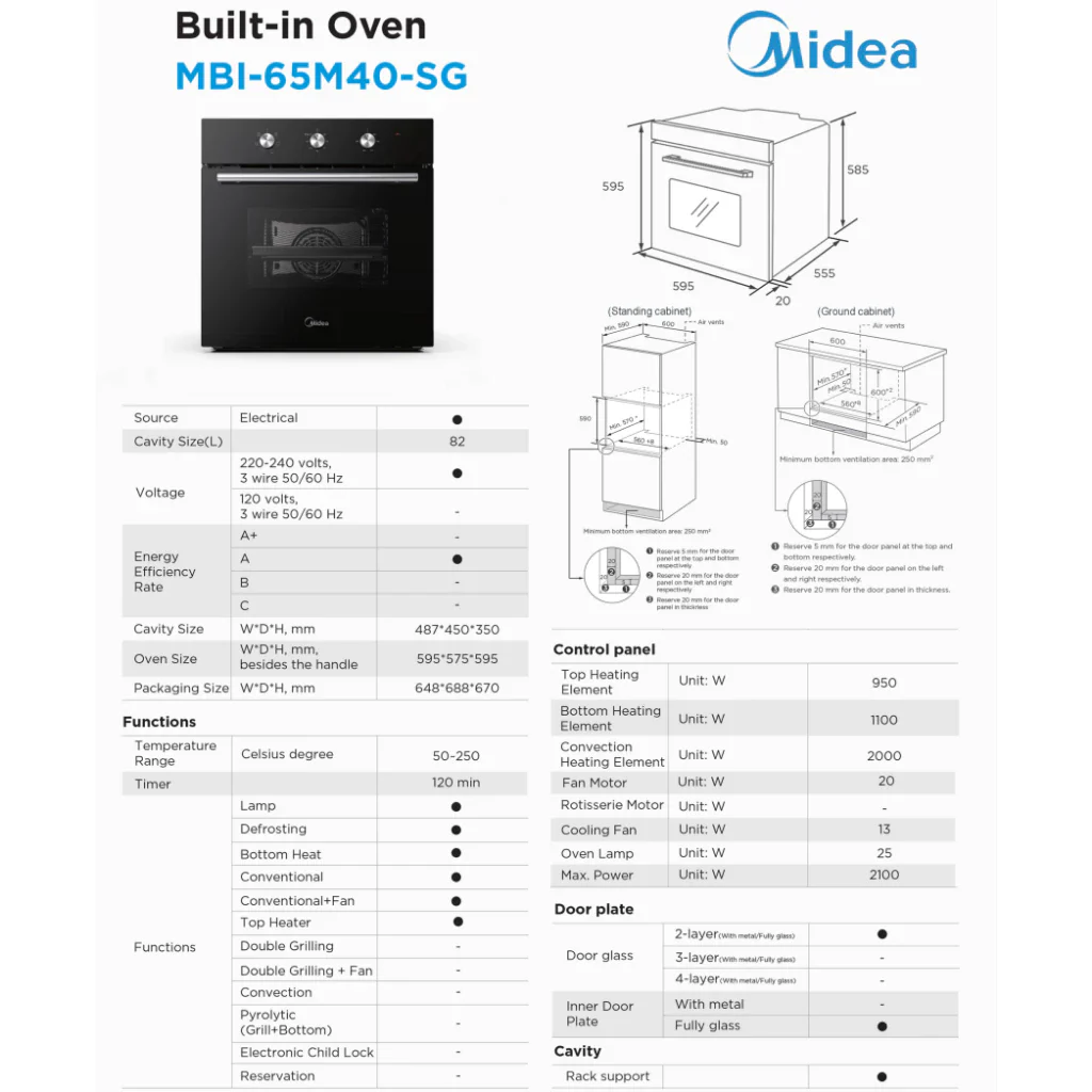 Midea (3 IN 1 Bundle Deal) Built-in Hob MBI-SN30-SG(GL) + Hood MBI-90F26-SG + Oven MBI-65M40-SG - Image 3