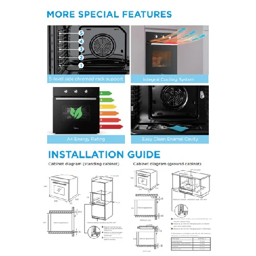 Midea MBI-65M40-SG 82L Built-in Oven 2 Years Manufacturer Warranty - Image 8