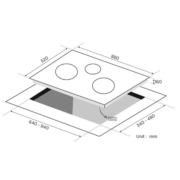 Midea MGH8831 88cm 3 Burner Stainless Steel Gas Hob + Midea MBI-SN30 88cm 3 Burner Glass Gas Hob + Midea MBI-90F26ET Hood - Image 4