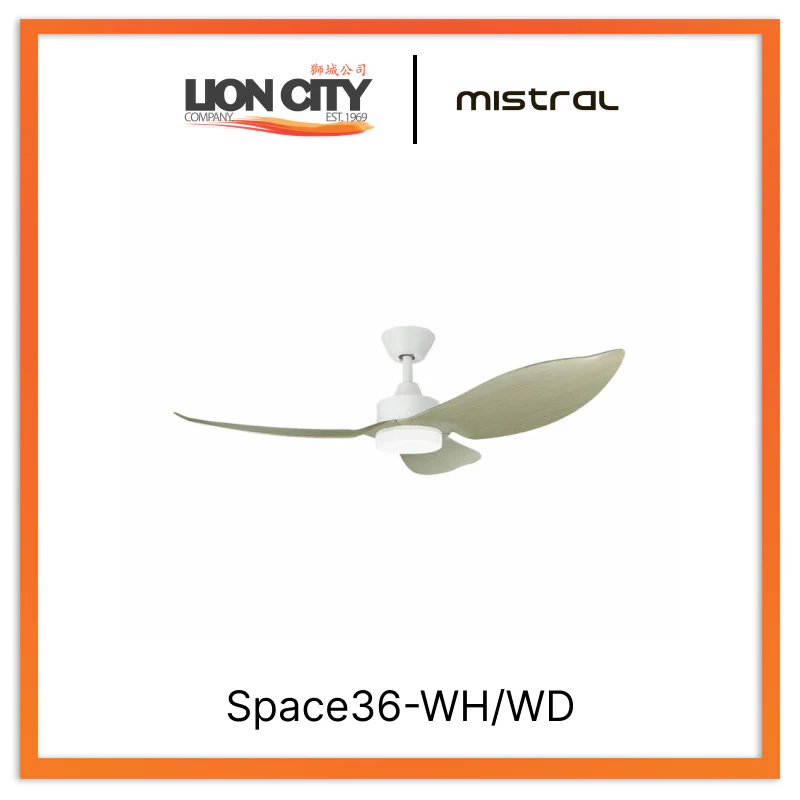 MISTRAL Space36-WH/WD Ceiling Fan-36", 45W White/Wood - Image 4