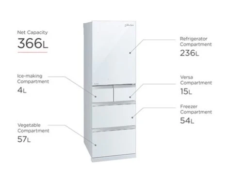 Mitsubishi MR-B46F-W-P 5-Door Refrigerator (366L) - Image 5