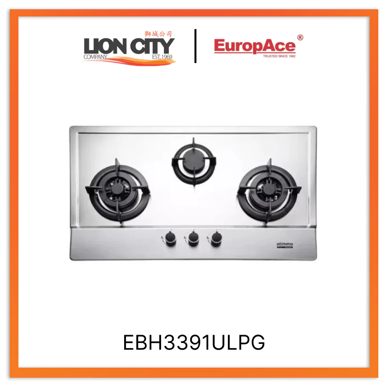 Europace EBH3391ULPG Otimmo 3 Burner 90cm Slim Built-in Gas Hob Cooker  (Stainless Steel)
