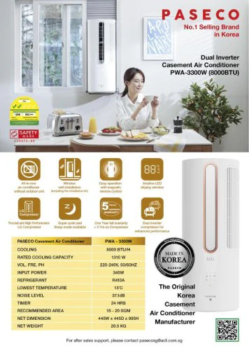 Paseco PWA-3300W (8000 BTU) Dual Inverter Casement Air Conditioner - Image 3
