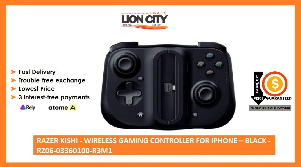 RAZER KISHI - WIRELESS GAMING CONTROLLER FOR IPHONE – BLACK - RZ06-03360100-R3M1