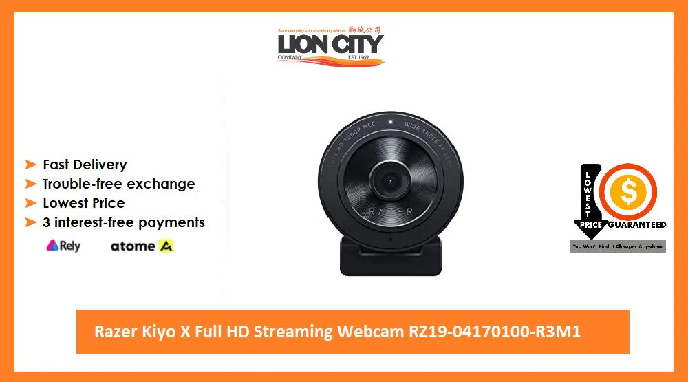 Razer Kiyo X Full HD Streaming Webcam: 1080p 30FPS or 720p 60FPS - Equipped with Auto Focus - Fully Customizable Settings - Flexible Mounting Options - RZ19-04170100-R3M1, Black