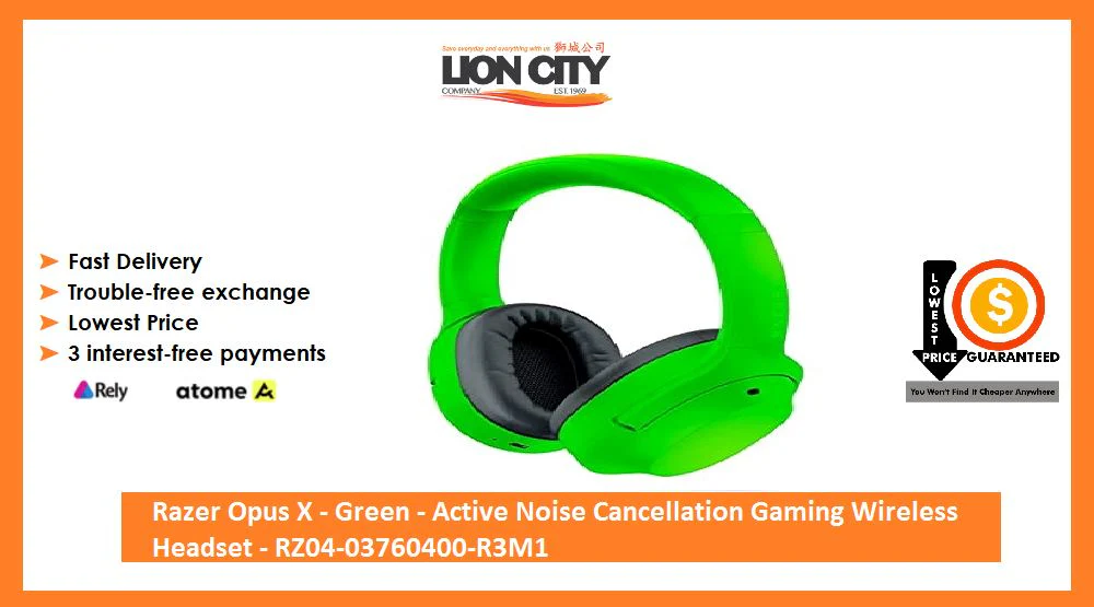 Razer Opus X - Green - Active Noise Cancellation Gaming Wireless Headset - RZ04-03760400-R3M1