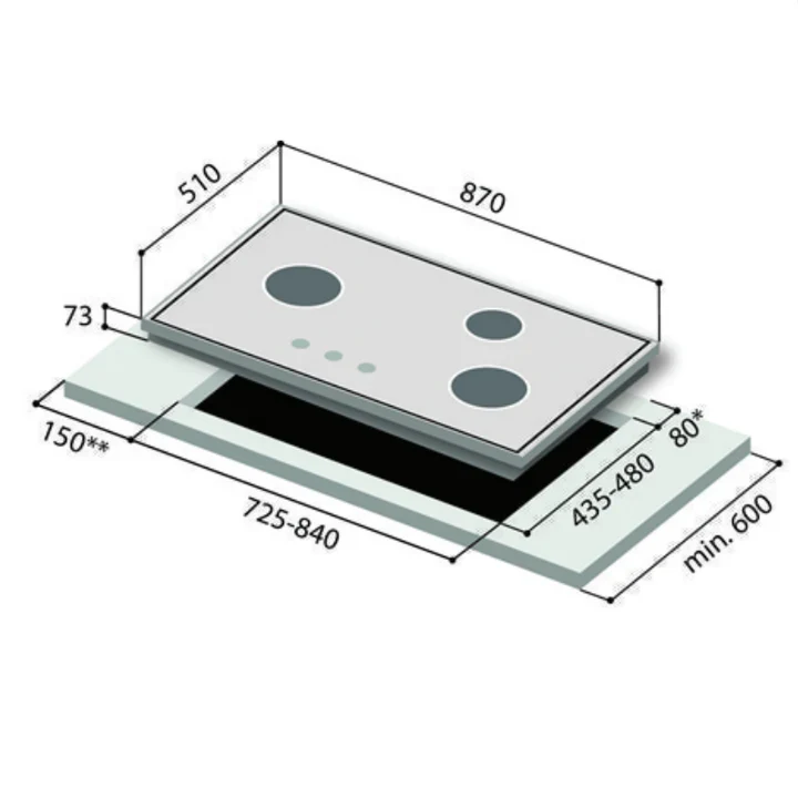 Rinnai RB-3SI 3 Inner Burner Built-In Hob Stainless Steel Top Plate RB3SI - Image 3