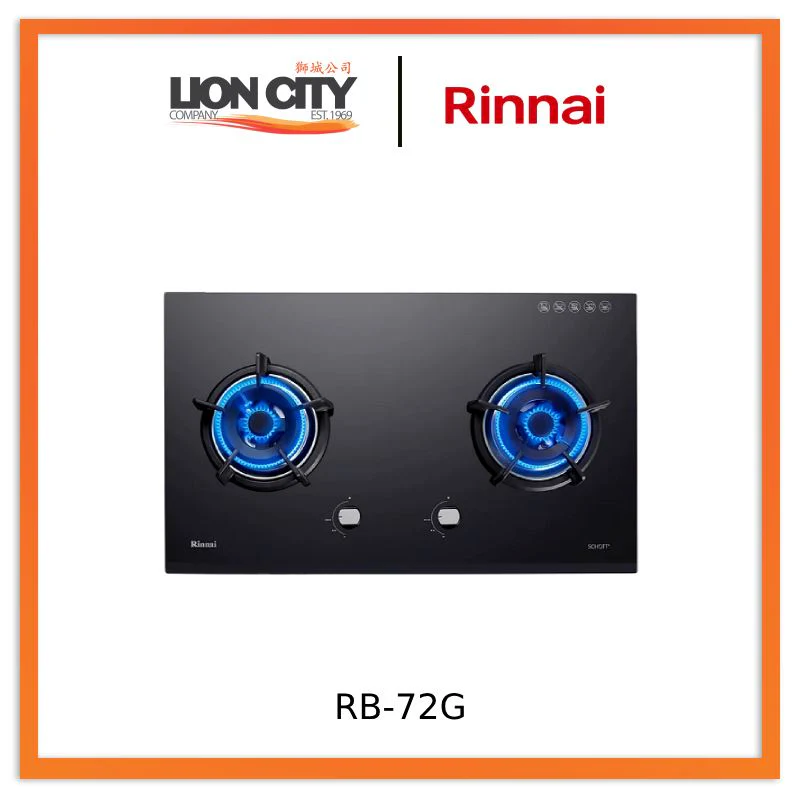 Rinnai RB-72G 2 Burner Built-In Hob Schott Glass (Black) Top Plate RB72G