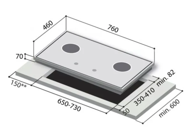 Rinnai RB-72S 2 Burner Built-In Hob Stainless Steel Top Plate RB72S - Image 5