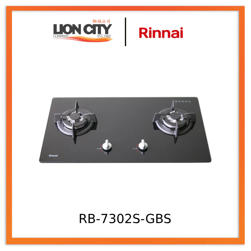 Rinnai RB-7302S-GBS 2 Burner Built-In Hob Black Tempered Glass