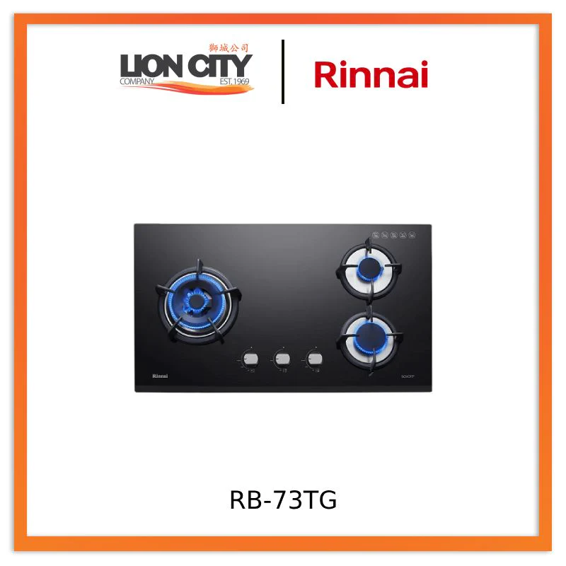 Rinnai RB-73TG 3 Burner Built-In Hob Schott Glass (Black) Top Plate