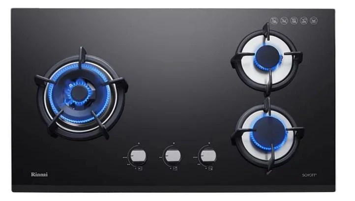 Rinnai RB-73TG 3 Burner Built-In Hob Schott Glass (Black) Top Plate - Image 2