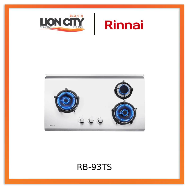 Rinnai RB-93TS 3 Burner Built-In Hob Stainless Steel Top Plate RB93TS