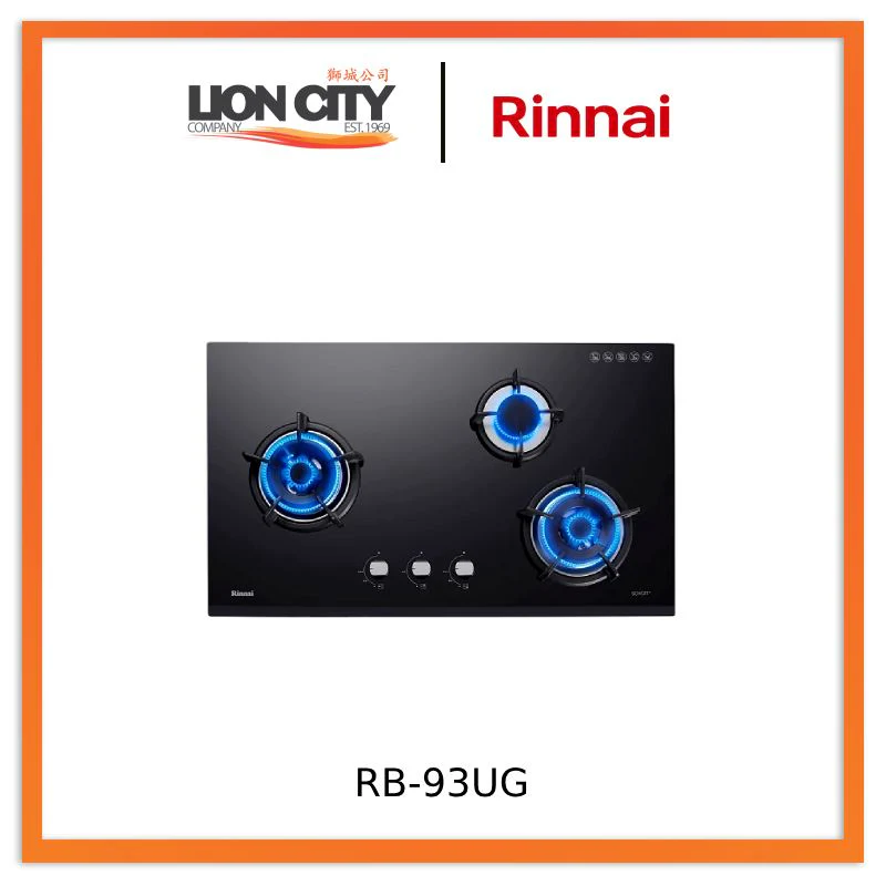 Rinnai RB-93UG 3 Burner Built-In Hob Schott Glass (black) Top Plate RB93UG