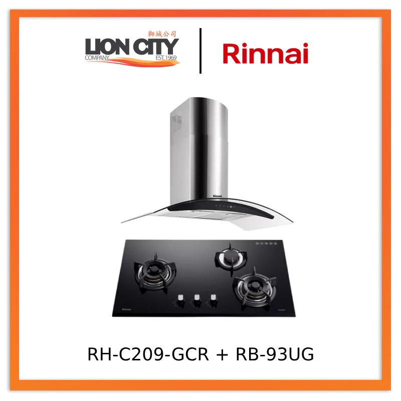 Rinnai RH-C209-GCR Chimney Cooker Hood + RB-93UG Schott Glass Hob