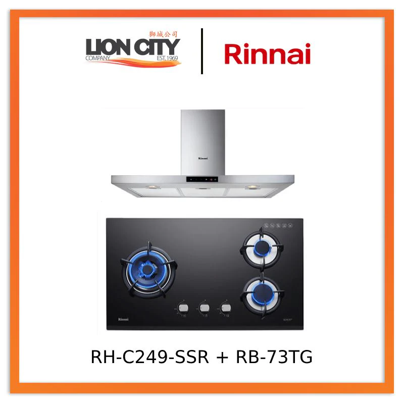 Rinnai RH-C249-SSR Chimney Cooker Hood + RB-73TG Schott Glass Hob